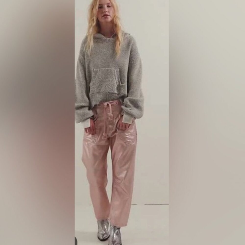 Free People We The Free Moxie Low-Slung Barrel Jeans Pink Metallic 31